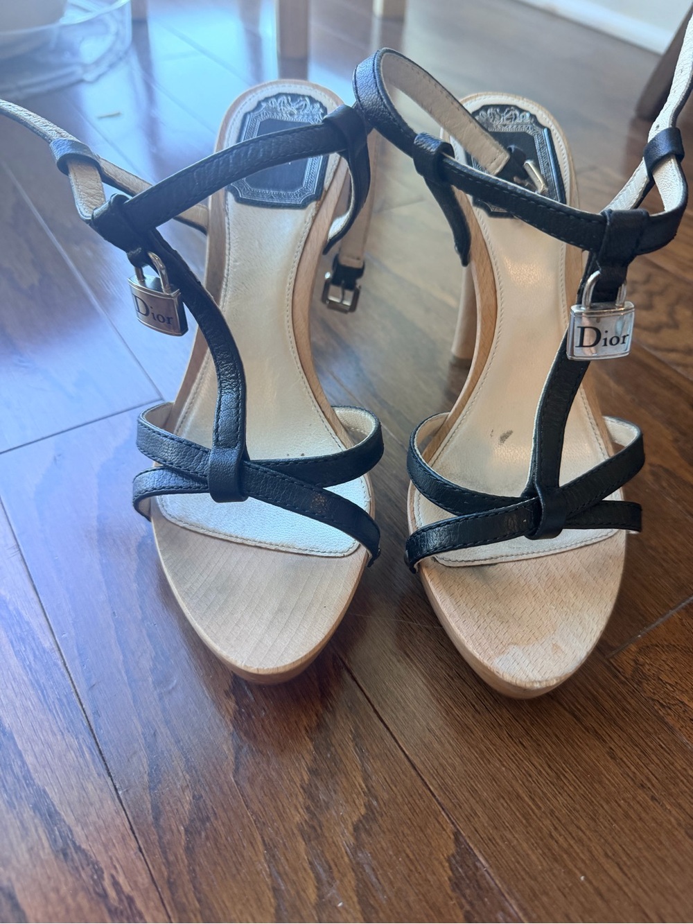 Dior Black Leather Strappy T-Bar Heeled Sandals